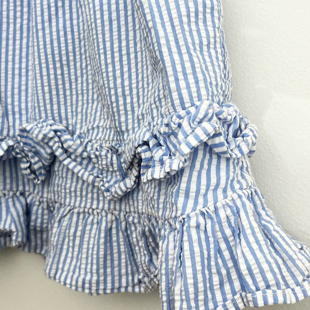 Crewcuts Girls 8 Blue White Stripe Ruffle Skirt Elastic Waist Tiered Cotton - Picture 2 of 5